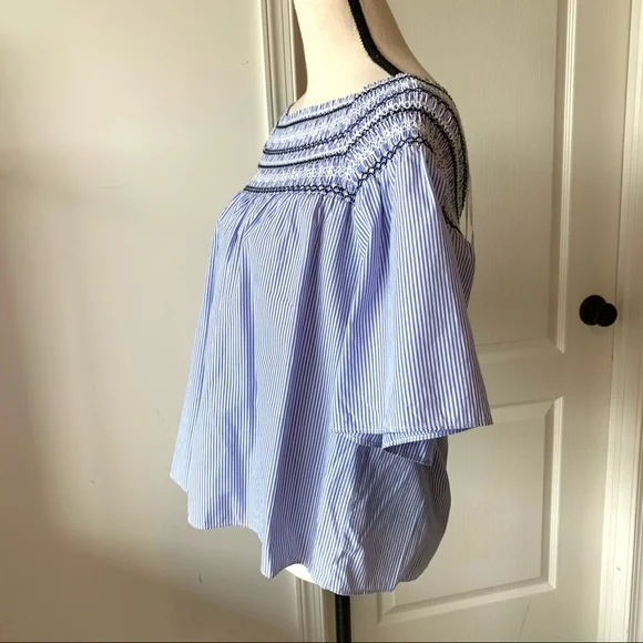 PARKER Smocked Pinstripe Off The Shoulder Top—SZ S - Picture 4 of 13